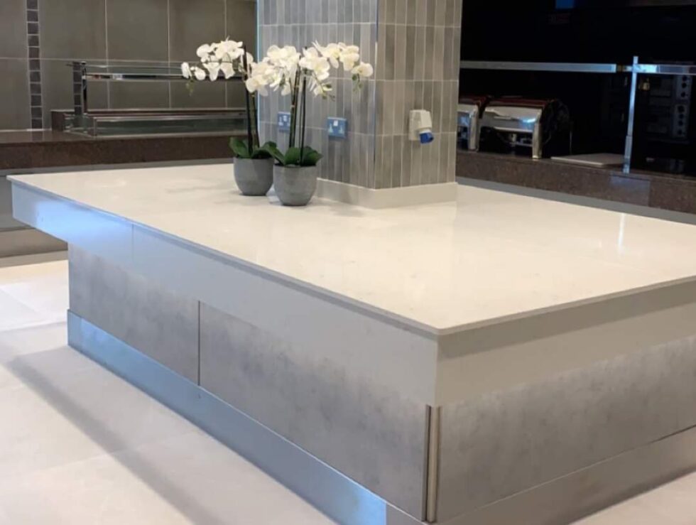 Helio White Quartz Countertops Restaurant Refurbishment Granite